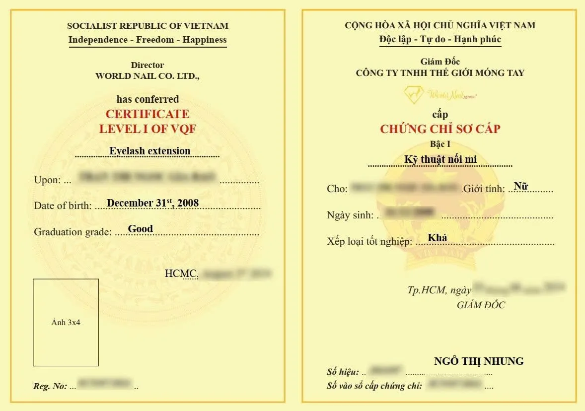 Bằng cấp chứng chỉ sau khi hoàn thành khóa học mi cơ bản