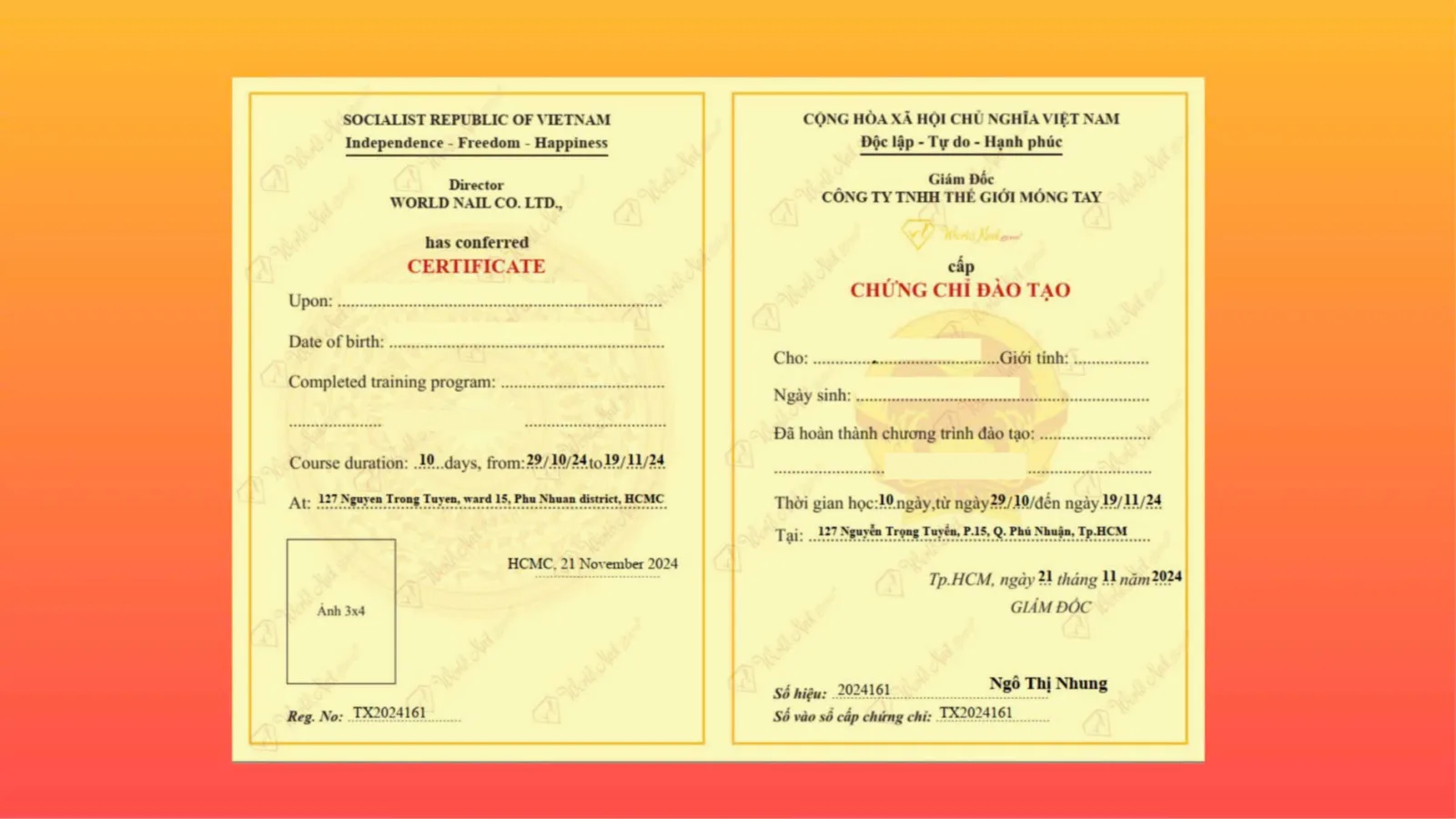 Bằng được cấp sau khi hoàn thành khóa học nối mi